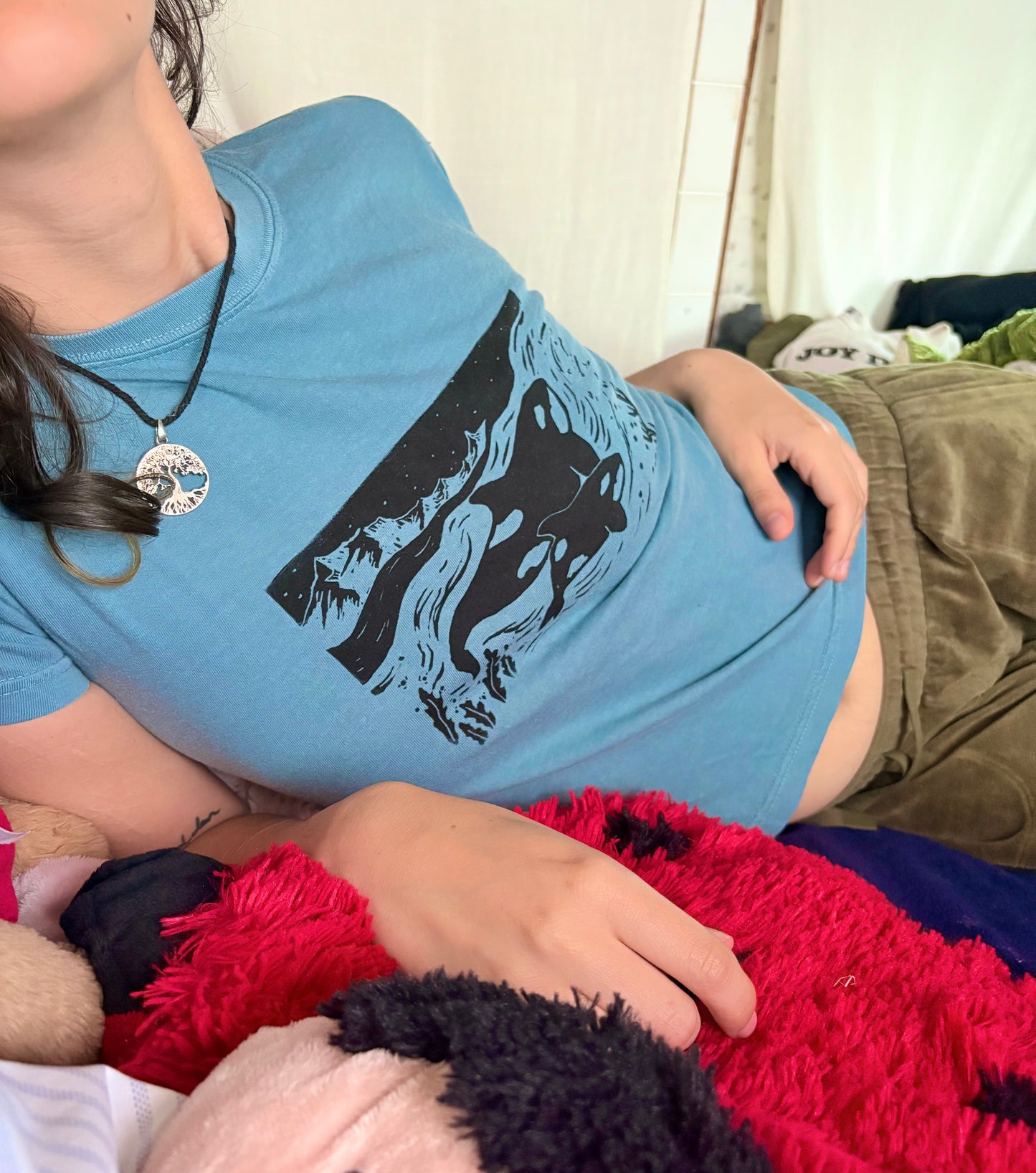 Swimming Orcas Handprinted Tee