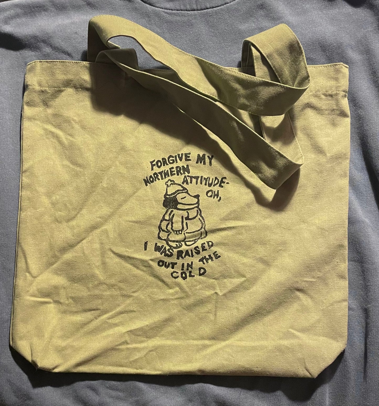 Northern Attitude- Noah Kahan Handprinted Tote Bag