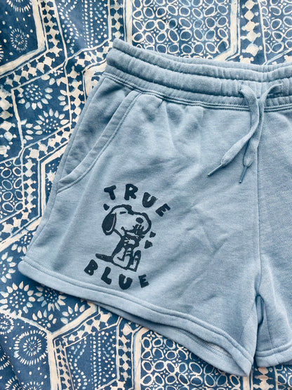 True Blue- Boygenius Handprinted Cozy Fleece Shorts