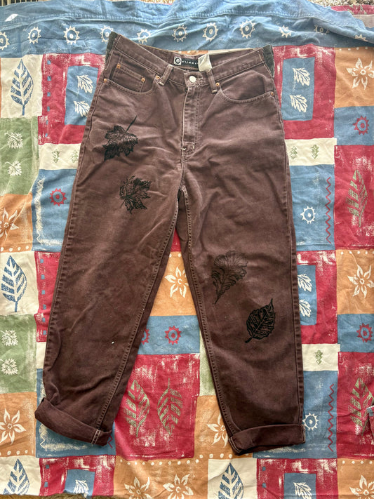 Autumn Leaves Upcycled Brown Jeans Size 10