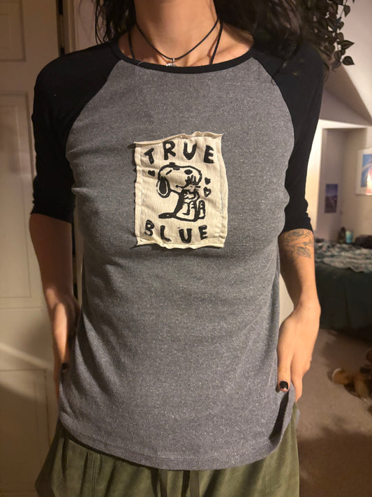 True Blue Upcycled Patch Tee L Grey/Black