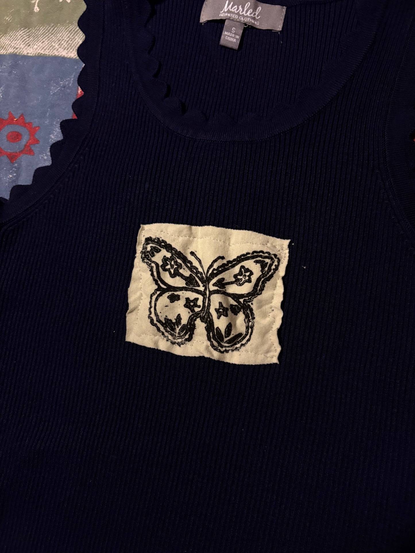 Butterfly Upcycled Tank Small Indigo