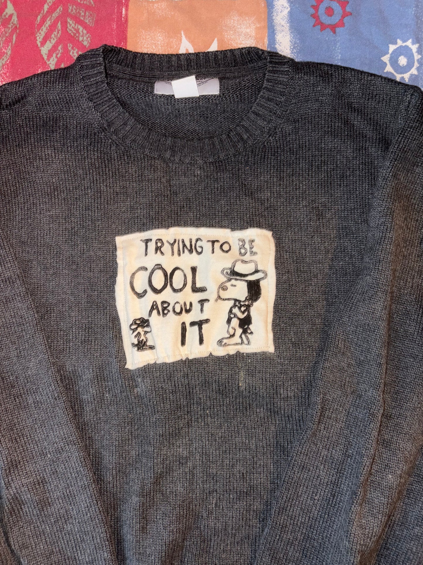 Cool About It Upcycled Patch Knit Sweater M Grey