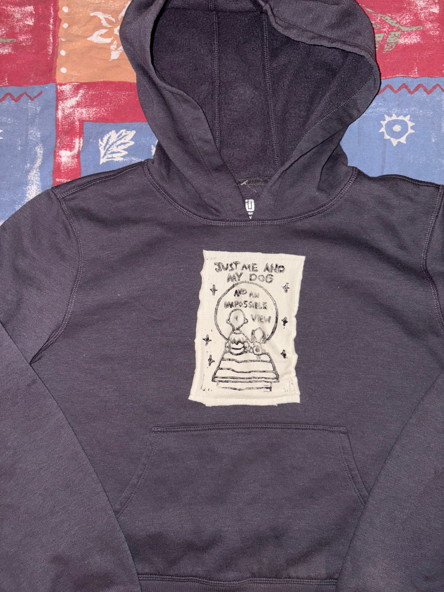 Me and My Dog Upcycled Patch Hoodie M Blue/Grey