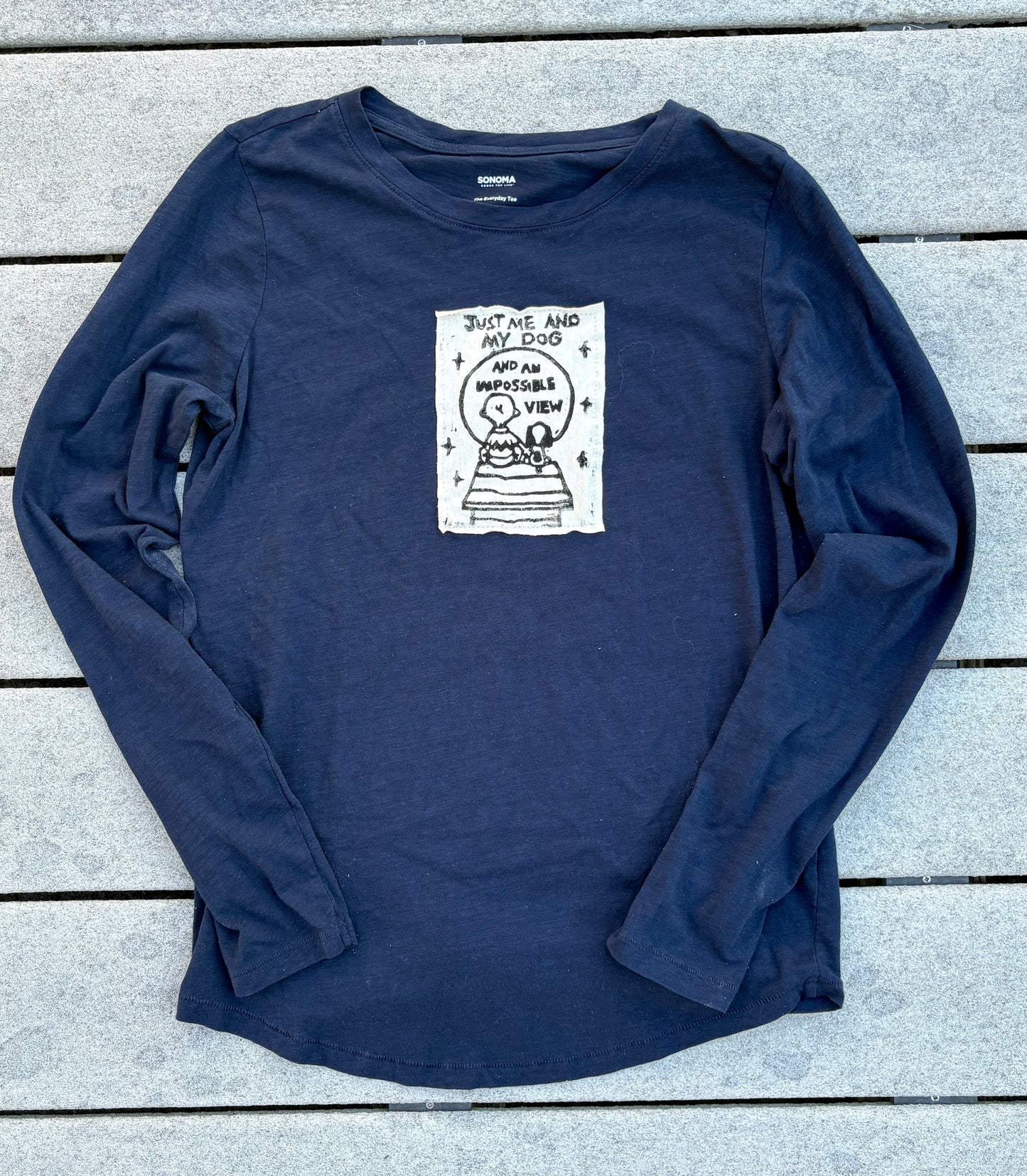 Me and My Dog Upcycled Patch T-Shirt Small Dark Indigo