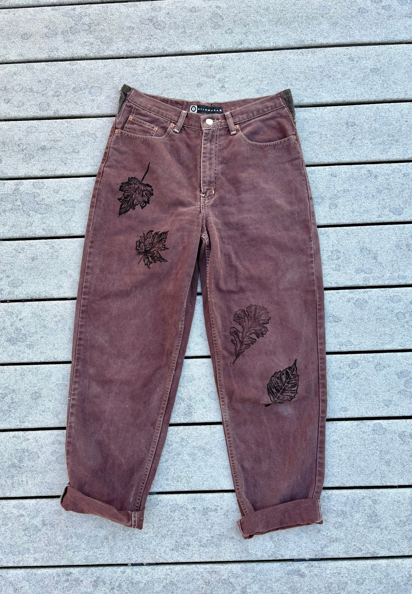 Autumn Leaves Upcycled Brown Jeans Size 10