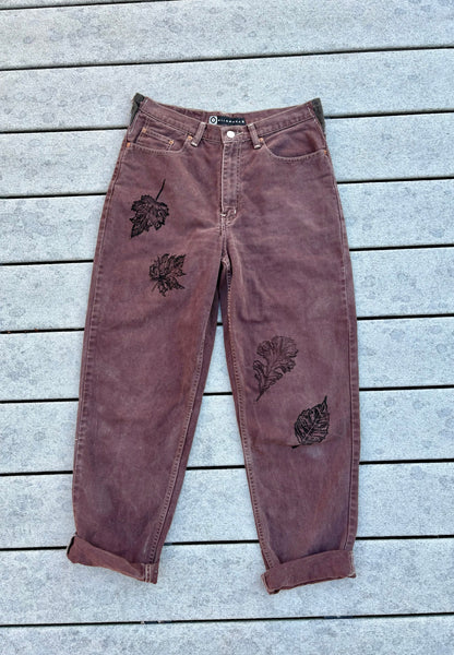 Autumn Leaves Upcycled Brown Jeans Size 10