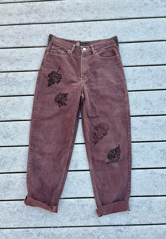 Autumn Leaves Upcycled Brown Jeans Size 10