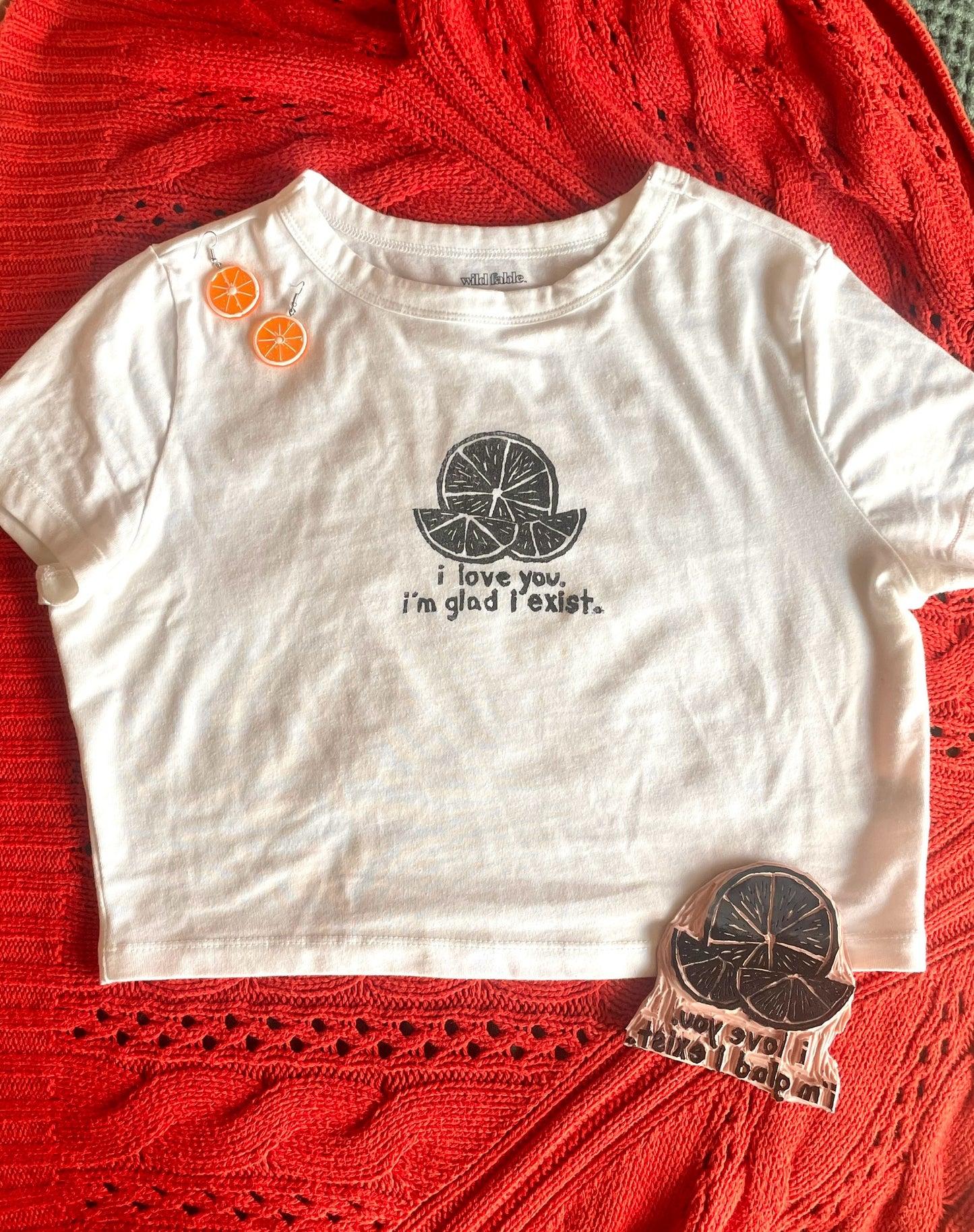 The Orange- Handprinted Cropped Baby Tee