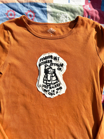 Noah Kahan Snoopy- Upcycled Long Sleeve Shirt S Orange