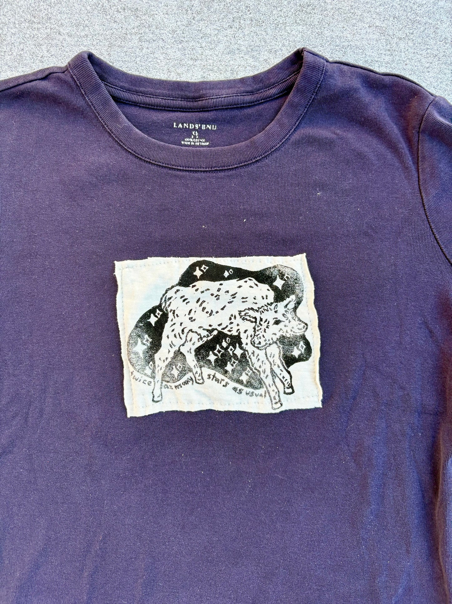 Two Headed Calf Upcycled Patch T-Shirt XS Dark Purple