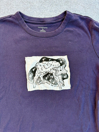 Two Headed Calf Upcycled Patch T-Shirt XS Dark Purple