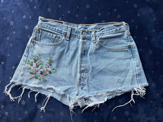 Upcycled Hand-embroidered Levis Shorts 501- Size 31x34 (about a women’s size 4)