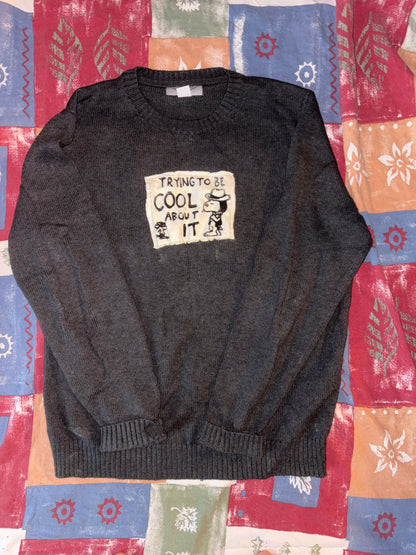 Cool About It Upcycled Patch Knit Sweater M Grey