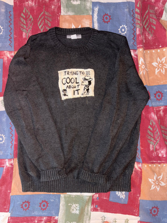 Cool About It Upcycled Patch Knit Sweater M Grey