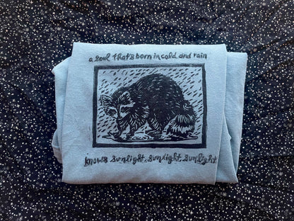 Marty- Rainy Raccoon Handprinted T-Shirt