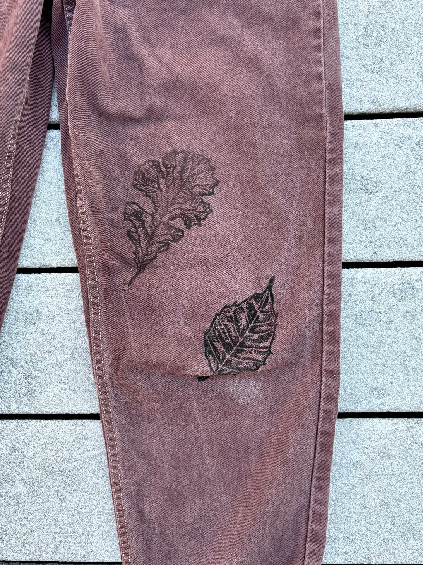 Autumn Leaves Upcycled Brown Jeans Size 10