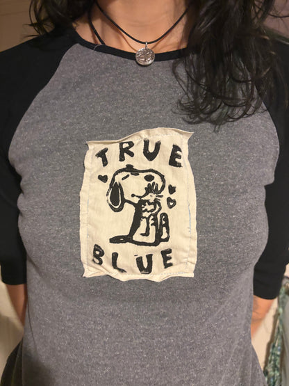 True Blue Upcycled Patch Tee L Grey/Black