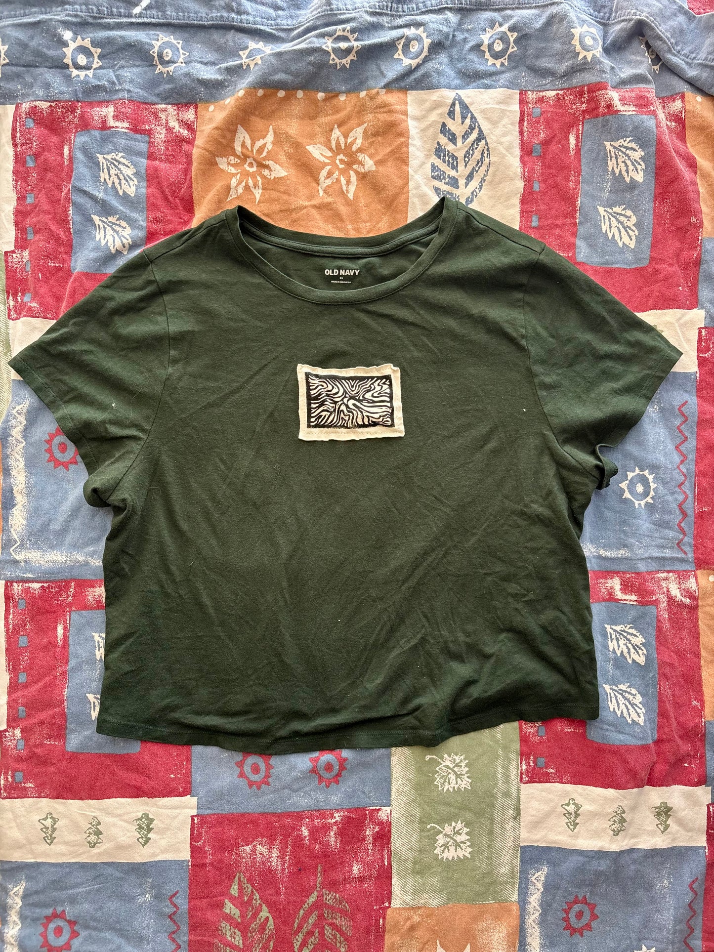 Swirly - Upcycled T Shirt 2X Green