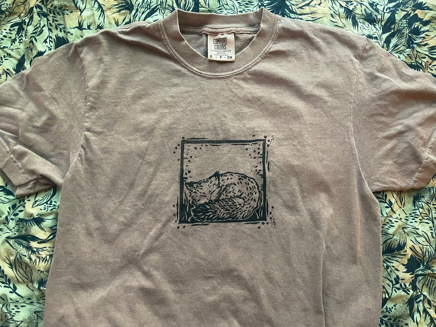 Delilah- Sleeping Fox Handprinted T-Shirt