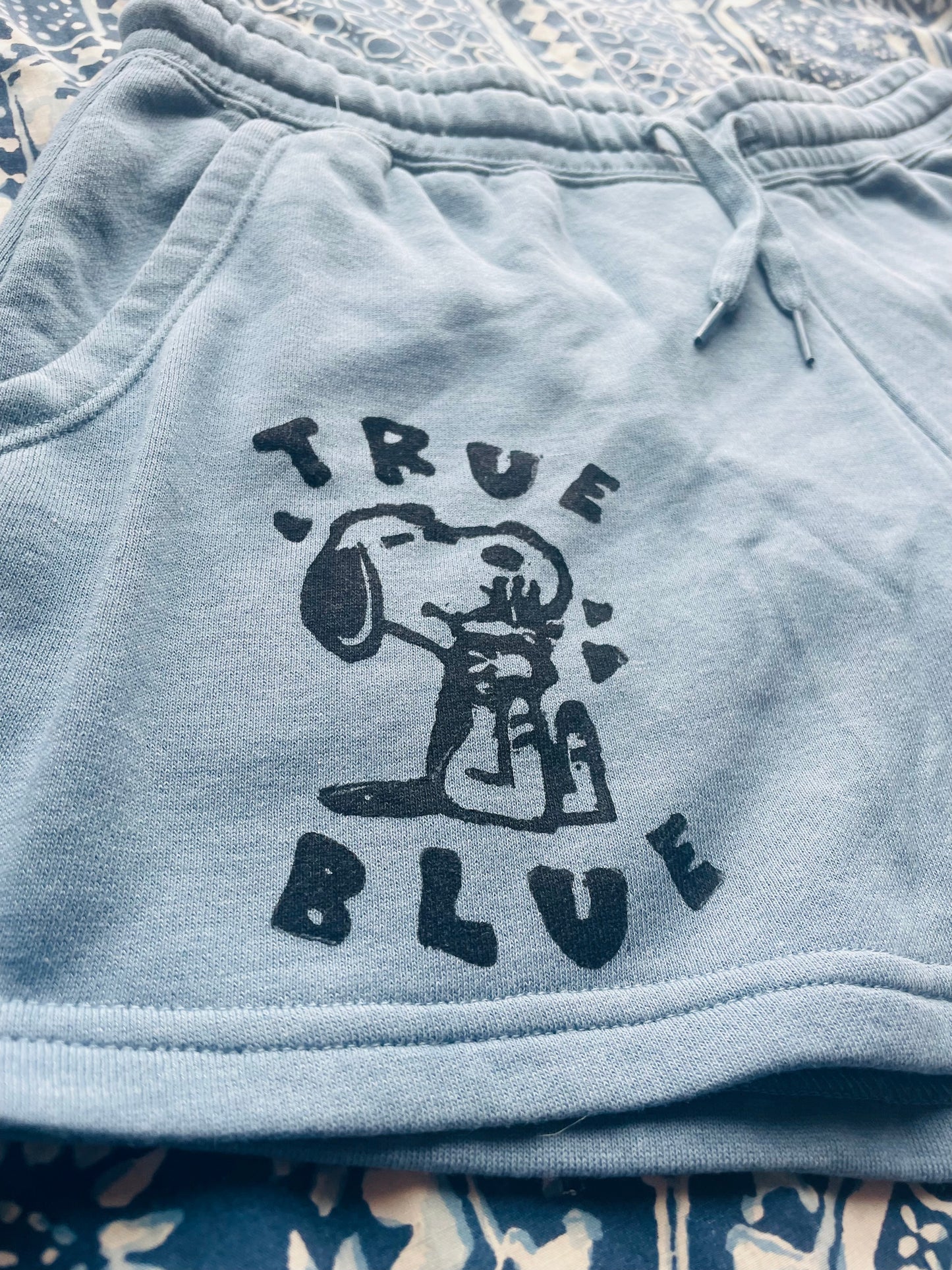 True Blue- Boygenius Handprinted Cozy Fleece Shorts