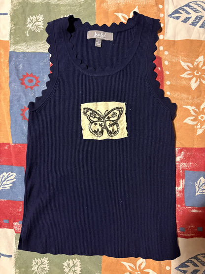 Butterfly Upcycled Tank Small Indigo