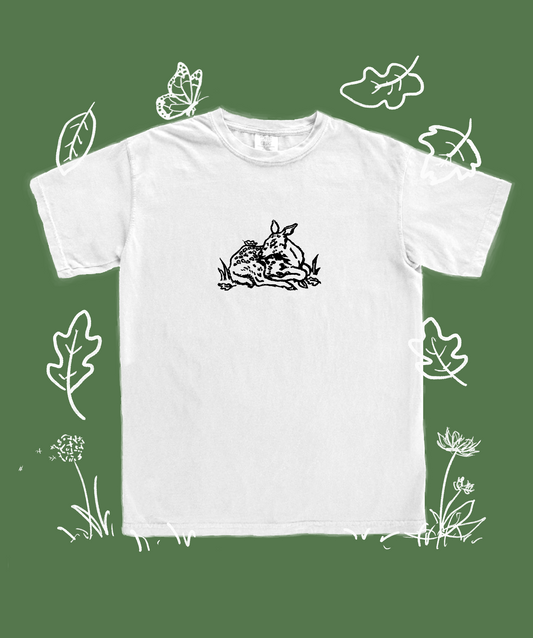 Sleeping Deer- Handprinted T-Shirt