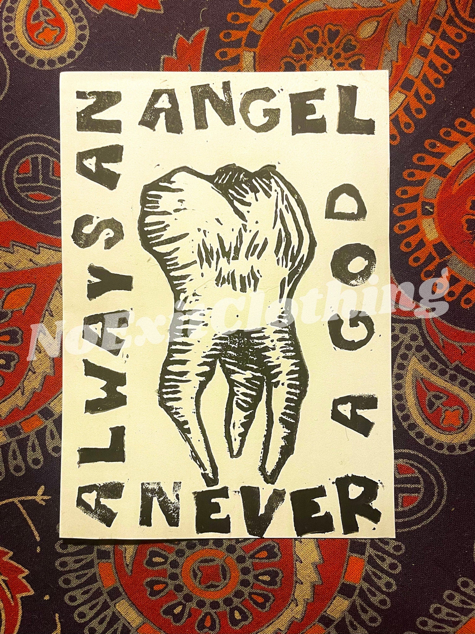 Boygenius Not Strong Enough Tooth Always an Angel Never a God Print, 5" x 7" Original Linocut Print Poster Wall Decor