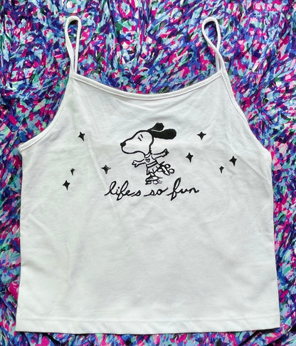 Boygenius MUNA Silk Chiffon Life’s So Fun, Original Linocut Design Cotton Tank Top Cami