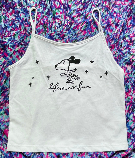 Boygenius MUNA Silk Chiffon Life’s So Fun, Original Linocut Design Cotton Tank Top Cami