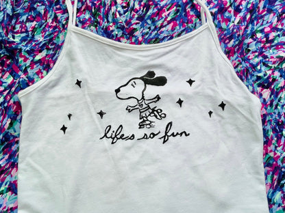 Boygenius MUNA Silk Chiffon Life’s So Fun, Original Linocut Design Cotton Tank Top Cami